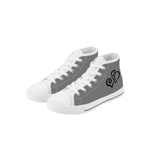 Load image into Gallery viewer, Ti Amo I love you - Exclusive Brand - Dove Gray - Double Black Heart  - Kids High Top Canvas Shoes
