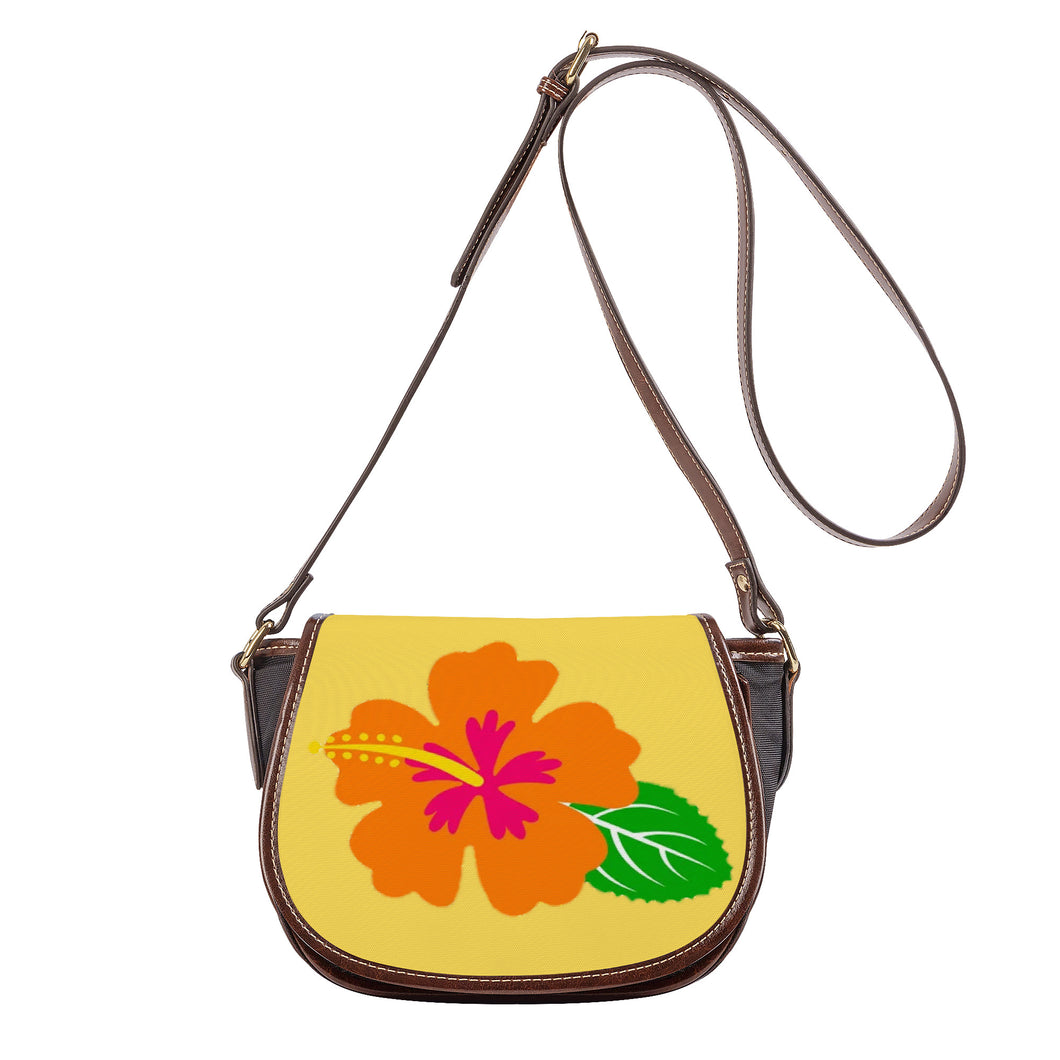 Ti Amo I love you - Exclusive Brand - Mustard Yellow - Hawaiian Flower - Saddle Bag