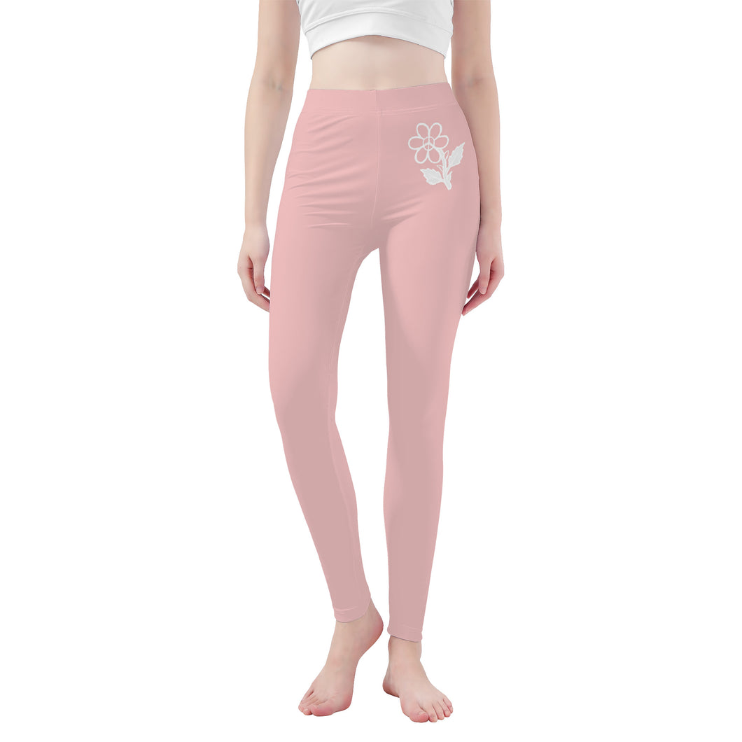 Ti Amo I love you - Exclusive Brand  - Baby Pink  -  White Daisy -  Yoga Leggings