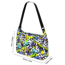 Load image into Gallery viewer, Ti Amo I love you - Exclusive Brand -White with Aquamarine Blue, Eastside, Moody Blue &amp; Ripe Lemon Triangles &amp; Circles - Journey Computer Shoulder Bag
