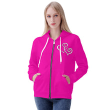 Load image into Gallery viewer, Ti Amo I love you - Exclusive Brand - Hollywood Cerise - Double White Heart - Zip Hoodie
