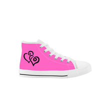 Load image into Gallery viewer, Ti Amo I love you - Exclusive Brand - Hot Pink - Double Black Heart - Kids High Top Canvas Shoes
