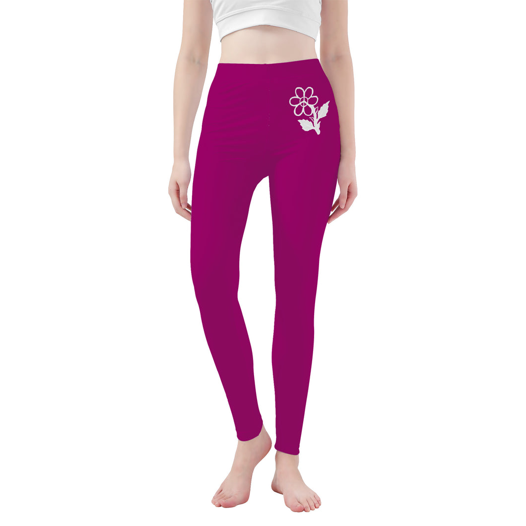 Ti Amo I love you - Exclusive Brand  - Red Violet -  White Daisy -  Yoga Leggings