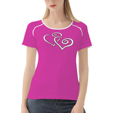 Load image into Gallery viewer, TI Amo I love you - Exclusive Brand - Cerise - Double White Heart - Women&#39;s T shirt - Sizes XS-2XL
