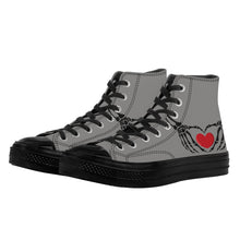 Load image into Gallery viewer, Ti Amo I love you - Exclusive Brand - Natural Gray - Skeleton Hands with Heart - High Top Canvas Shoes - Black Soles
