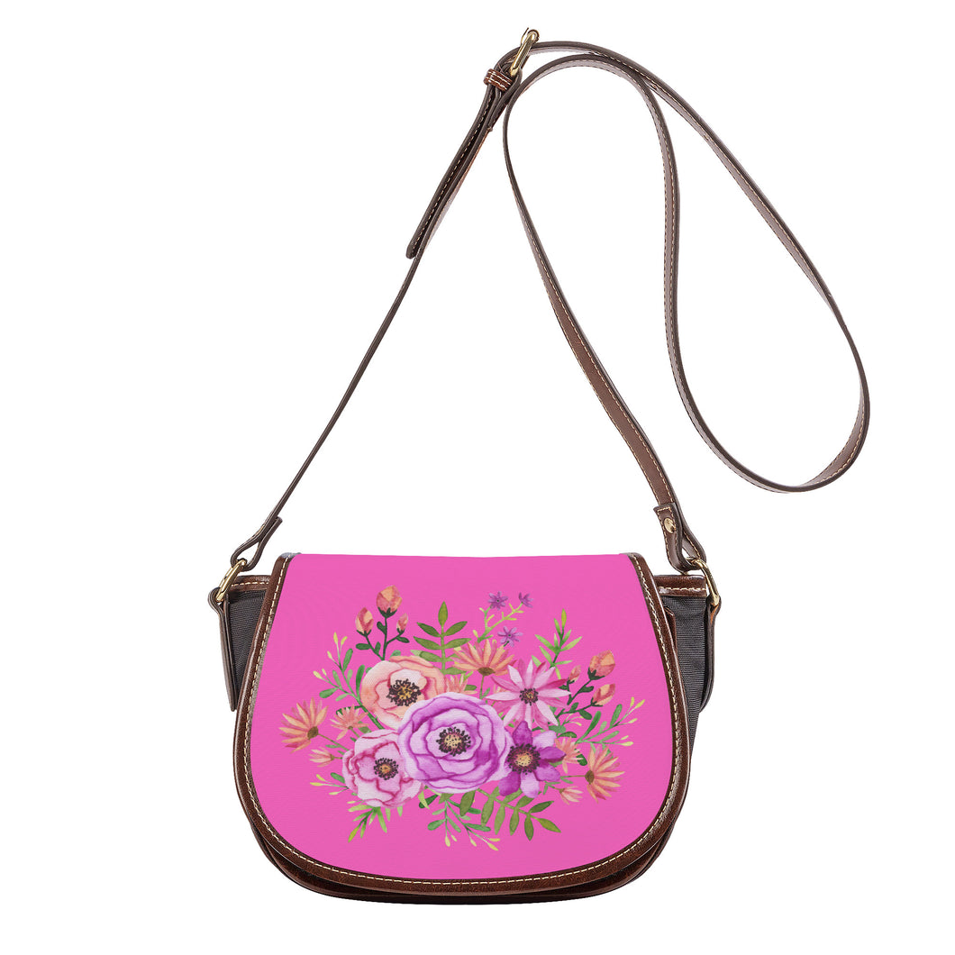 Ti Amo I love you - Excluiuve Brand - Hot Pink - Floral Pattern - Saddle Bag