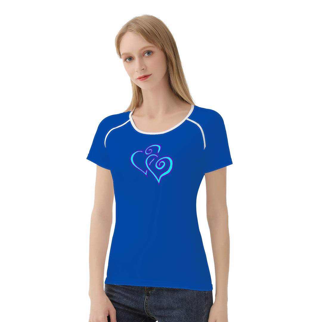 Ti Amo I love you - Exclusive Brand - Dark Blue - Double Cyan Heart - Women's T shirt - Sizes XS-2XL