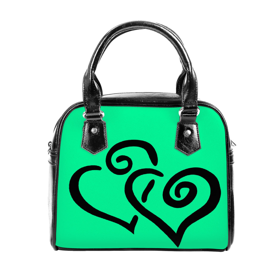 Ti Amo I love you - Exclusive Brand - Medium Spring Green - Double Black Heart -  Shoulder Handbag