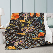 Load image into Gallery viewer, Ti Amo I love you - Exclusive Brand- Bistre with Wedgewood &amp; Hot Cinnamon Floral Pattern - Micro Fleece Blankets
