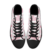 Load image into Gallery viewer, Ti Amo I love you - Exclusive Brand - White with Cavern Pink &amp; Charm Hearts - High-Top Canvas Shoes - Black
