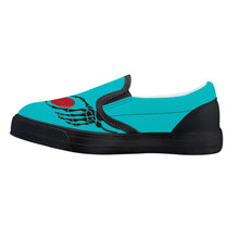 Load image into Gallery viewer, Ti Amo I love you - Exclusive Brand  - Vivid Cyan (Robin&#39;s Egg Blue) - Skeleton Hands with Heart  -  Kids Slip-on shoes - Black Soles
