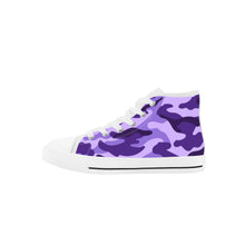 Load image into Gallery viewer, Ti Amo I love you - Exclusive Brand  - Minsk, Grape 2,  Mauve 2, Fushia Blue &amp; Jacarta Camouflage - Kids High Top Canvas Shoes
