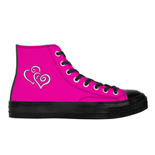 Load image into Gallery viewer, Ti Amo I love you - Hollywood Cerise - Double White Heart - High Top Canvas Shoes - Black  Soles
