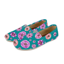 Load image into Gallery viewer, Ti Amo I love you  - Exclusive Brand  - Dark Cyan with Flowers - Casual Flats -  Driving Shoes
