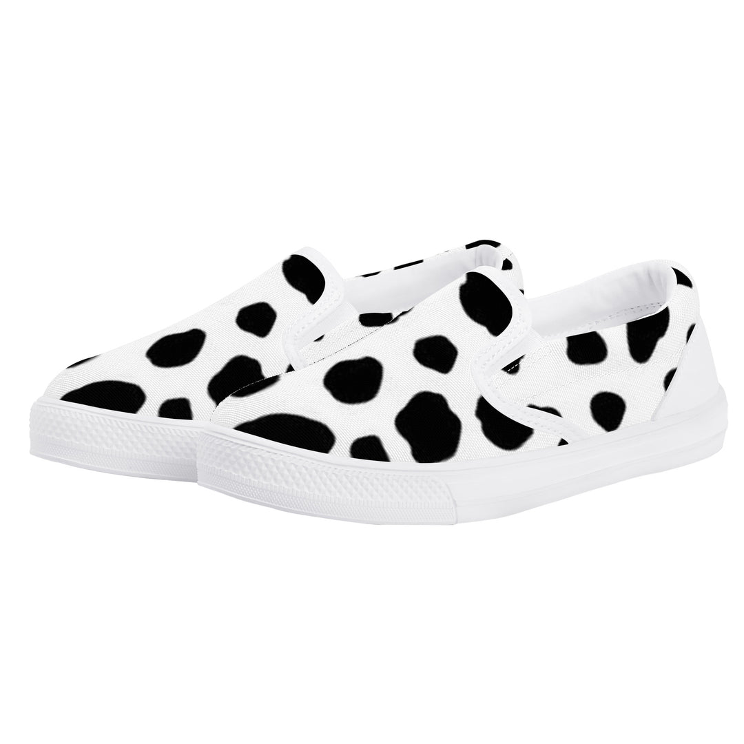 Ti Amo I love you - Exclusive Brand - White & Black Cow Spots - Kids Slip-on shoes - White Soles