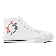 Load image into Gallery viewer, Ti Amo I love you - Exclusive Brand - White - Hannerhead Sharks - Womens High-Top Canvas Shoes - White Soles
