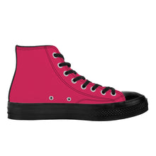 Load image into Gallery viewer, Ti Amo I love you - Cerise Red 2 - Double White Heart - High Top Canvas Shoes - Black  Soles
