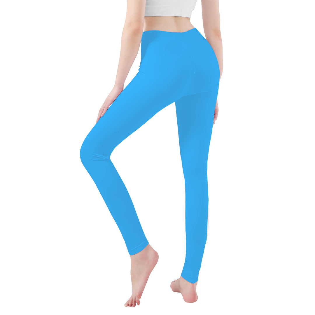 Ti Amo I love you - Exclusive Brand   - Medium Cyan Blue - White Daisy -  Yoga Leggings