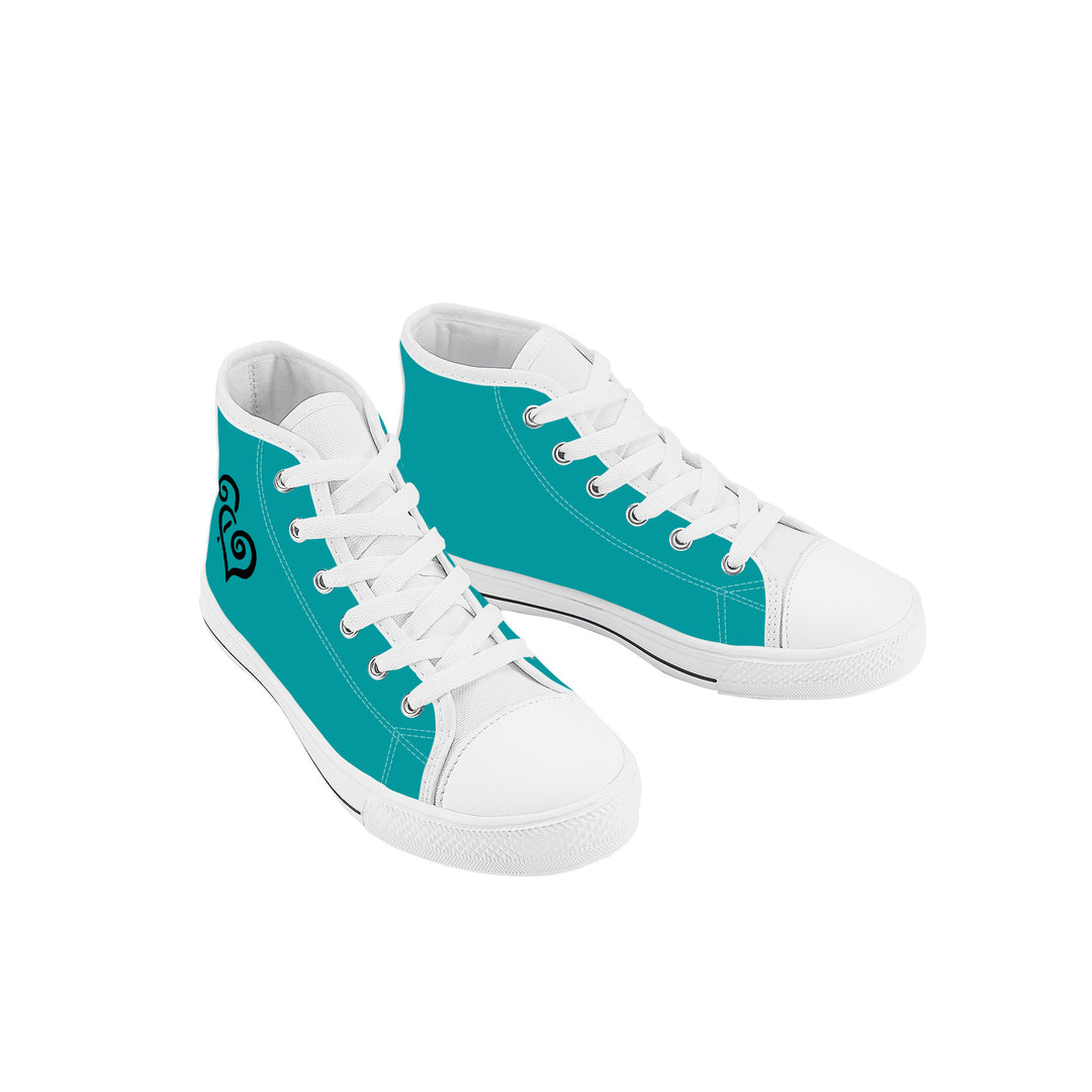 Ti Amo I love you - Exclusive Brand - Persian Green - Double Black Heart - Kids High Top Canvas Shoes