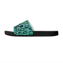 Load image into Gallery viewer, Ti Amo I love you  - Exclusive Brand  - Tradewind with Aqua Forest Leopard Spots - Womens / Childrens  / Youth  - Slide Sandals - Black Soles
