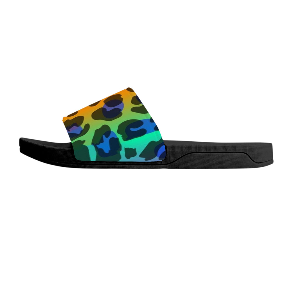 Ti Amo I love you  - Exclusive Brand  - Rainbow Animal Print 2 - Womens Slide Sandals - Black Soles