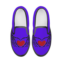 Load image into Gallery viewer, Ti Amo I love you - Exclusive Brand  - Dark Purple - Skeleton Hands with Heart  - Kids Slip-on shoes - Black Soles
