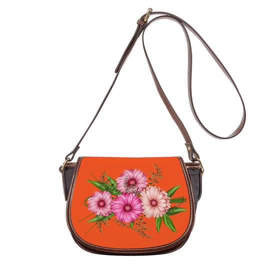 Ti Amo I love you - Exclusive Brand - Orange - Pink Floral - Saddle Bag