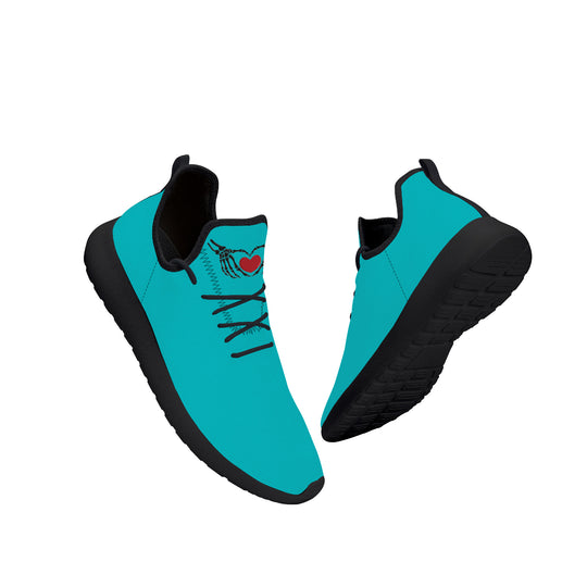 Ti Amo I love you - Exclusive Brand - Vivid Cyan (Robin's Egg Blue)- Skelton Hands with Heart - Mens / Womens - Lightweight Mesh Knit Sneaker - Black Soles