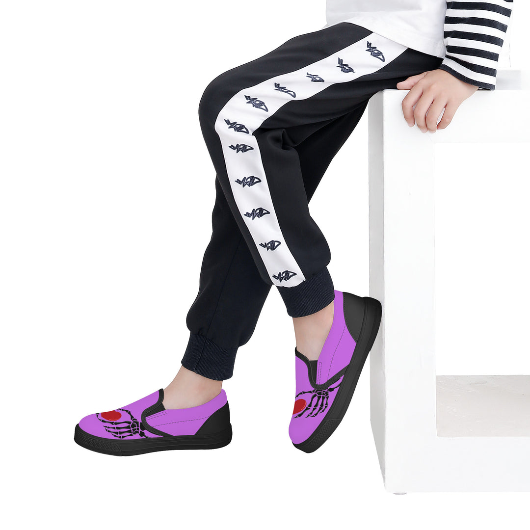 Ti Amo I love you -  Exclusive Brand  - Lavender - Skeleton Hands with Heart  - Kids Slip-on shoes - Black Soles