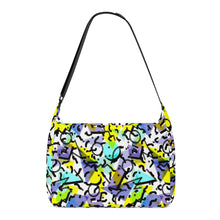 Load image into Gallery viewer, Ti Amo I love you - Exclusive Brand -White with Aquamarine Blue, Eastside, Moody Blue &amp; Ripe Lemon Triangles &amp; Circles - Journey Computer Shoulder Bag
