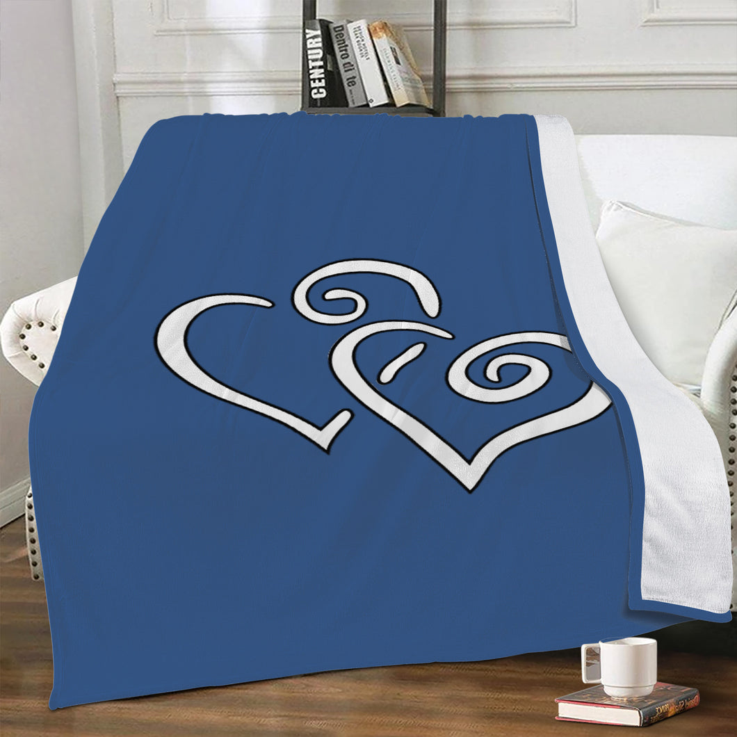 Ti Amo I love you - Exclusive Brand  - Chambray 2 - Double White Heart - Micro Fleece Blankets