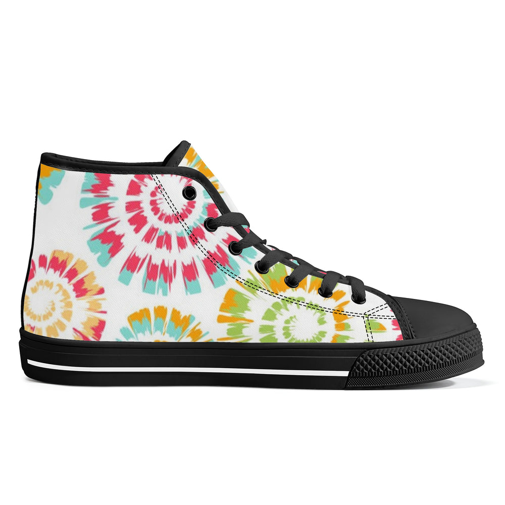 Ti Amo I love you - Exclusive Brand - Goldenrod, Bermuda, Celery, California & Radical Red Tie- Dye - High-Top Canvas Shoes- Black