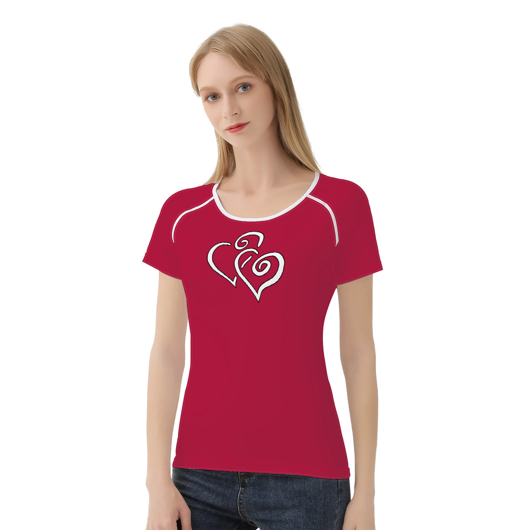 TI Amo I love you - Exclusive Brand - Cardinal - Double White Heart - Women's T shirt - Sizes XS-2XL