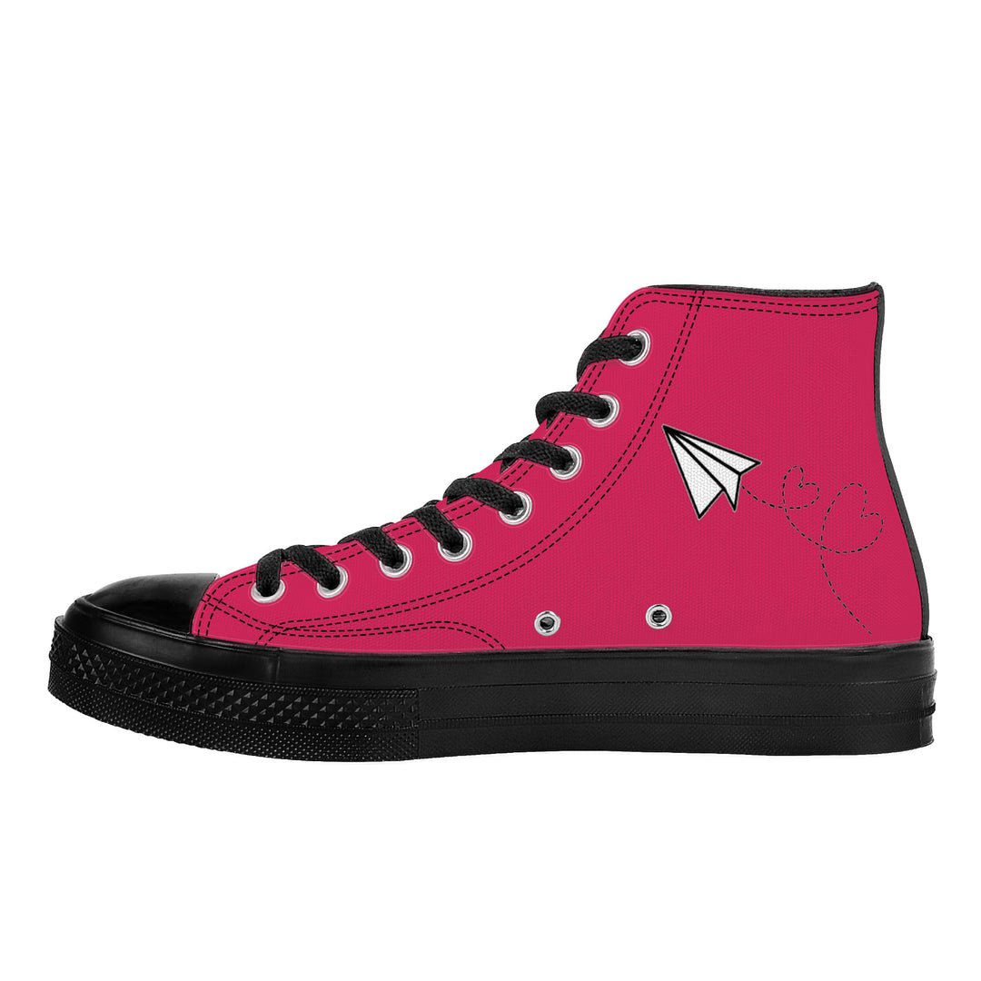 Ti Amo I love you - Exclusive Brand - Cerise Red 2 - Paper Airplane - High Top Canvas Shoes - Black Soles
