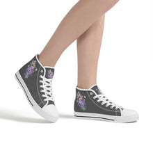 Load image into Gallery viewer, Ti Amo I love you  - Exclusive Brand - Dark Gray with Pink &amp; Purple Flowers High-Top Canvas Shoes - White
