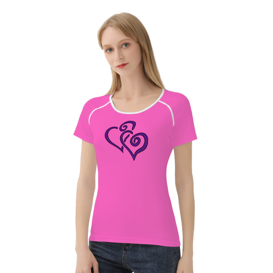Ti Amo I love you - Exclusive Brand  - Hot Pink - Double Purple Heart -  Women's T shirt