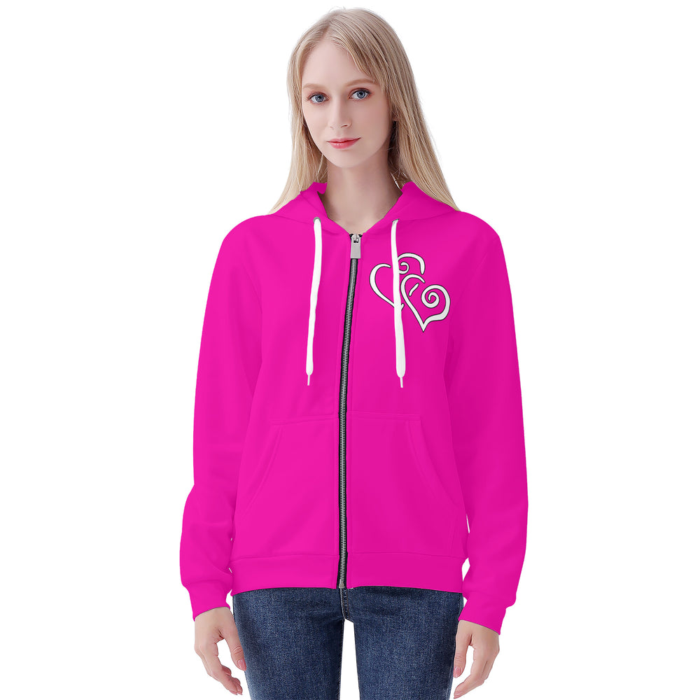 Ti Amo I love you - Exclusive Brand - Hollywood Cerise - Double White Heart - Zip Hoodie