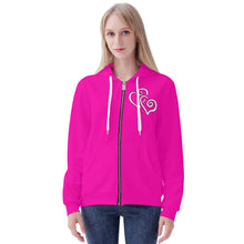 Load image into Gallery viewer, Ti Amo I love you - Exclusive Brand - Hollywood Cerise - Double White Heart - Zip Hoodie
