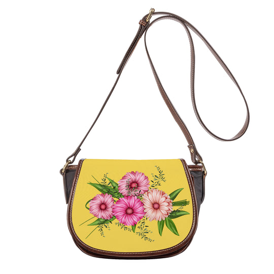 Ti Amo I love you - Exclusive Brand - Mustard Yellow - Pink Floral - Saddle Bag
