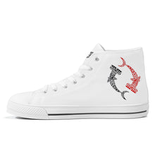 Load image into Gallery viewer, Ti Amo I love you - Exclusive Brand - White - Hannerhead Sharks - Womens High-Top Canvas Shoes - White Soles
