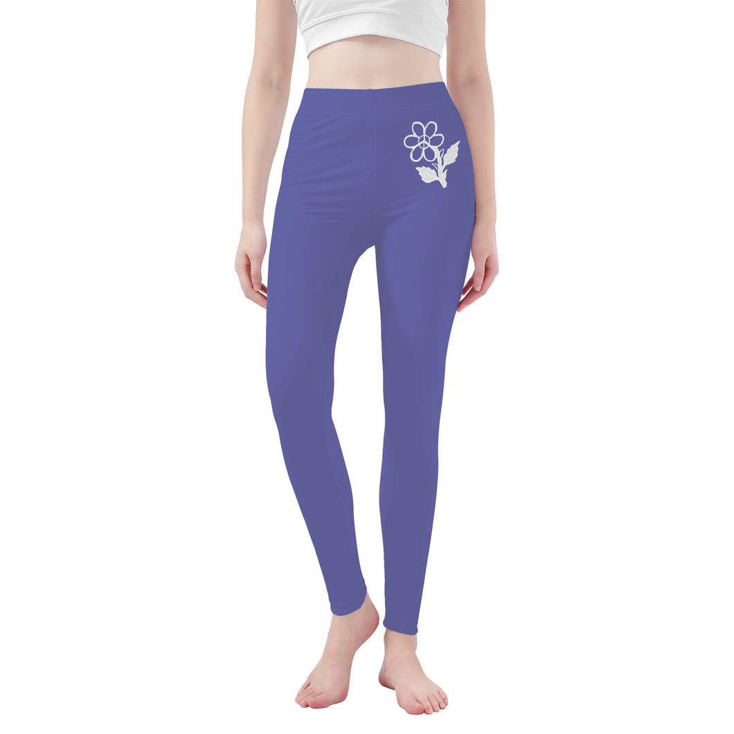 Ti Amo I love you - Exclusive Brand  - Dark Electric Blue 2 - White Daisy -  Yoga Leggings