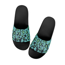 Load image into Gallery viewer, Ti Amo I love you  - Exclusive Brand  - Tradewind with Aqua Forest Leopard Spots - Womens / Childrens  / Youth  - Slide Sandals - Black Soles
