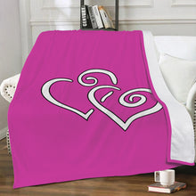 Load image into Gallery viewer, Ti Amo I love you - Exclusive Brand  - Cerise - Double White Heart - Micro Fleece Blankets
