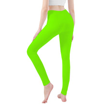 Load image into Gallery viewer, Ti Amo I love you - Exclusive Brand - Chartreuse (Lawn Green)-  White Daisy -  Yoga Leggings
