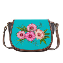 Load image into Gallery viewer, Ti Amo I love you - Exclusive Brand - Vivid Cyan (Robin&#39;s Egg Blue) - Pink Floral - Saddle Bag
