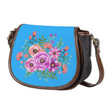 Load image into Gallery viewer, Ti Amo I love you - Exclusive Brand - Medium Cyan Blue - Floral Bouquet - Saddle Bag
