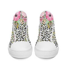 Load image into Gallery viewer, Ti Amo I love you  - Exclusive Brand  - Leopard &amp; Flowers - High-Top Canvas Shoes - White
