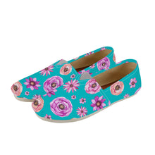 Load image into Gallery viewer, Ti Amo I love you  - Exclusive Brand  - Turquoise with Flowers - Casual Flat Driving Shoe
