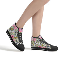 Load image into Gallery viewer, Ti Amo I love you - Exclusive Brand - Leopard with Flowers - High-Top Canvas Shoes - Black
