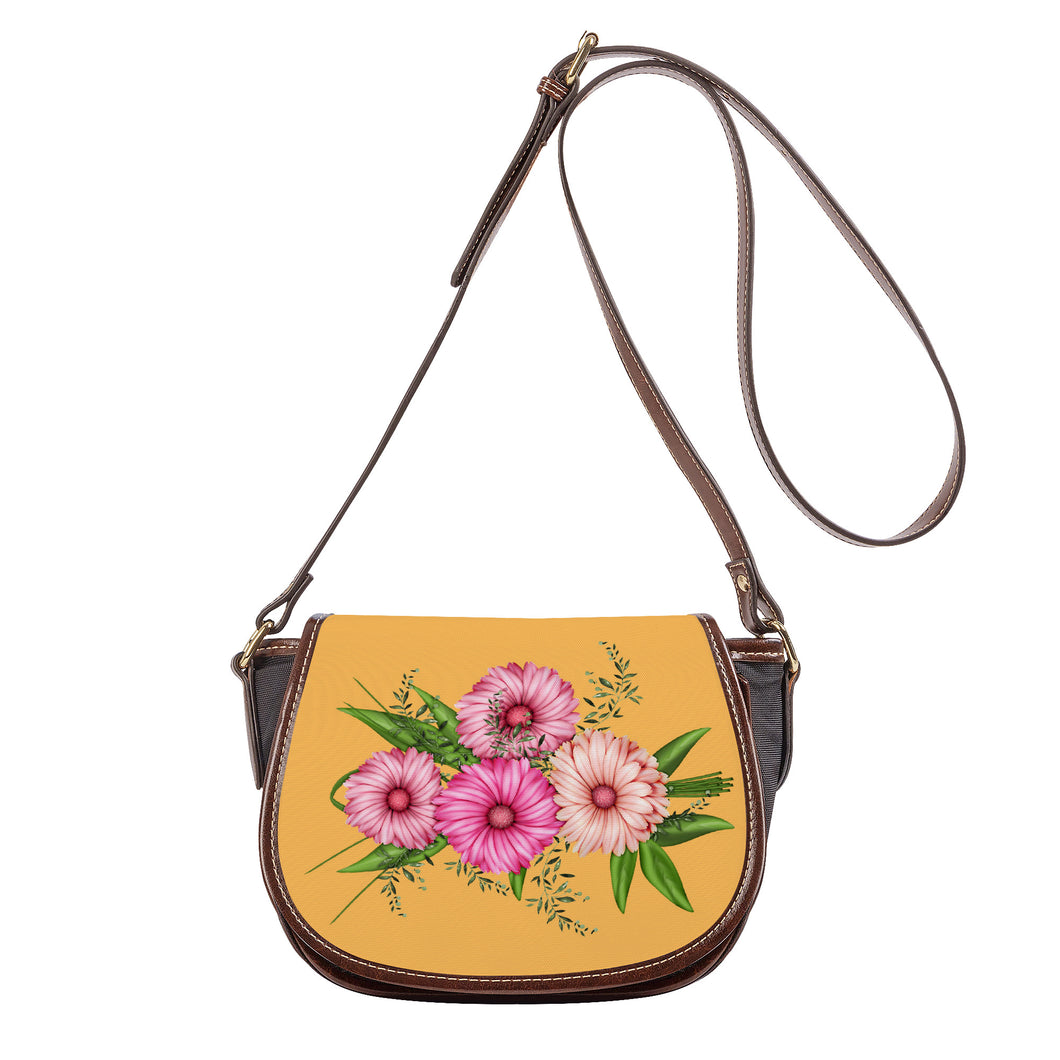 Ti Amo I love you - Exclusive Brand - Light Orange - Pink Floral - Saddle Bag